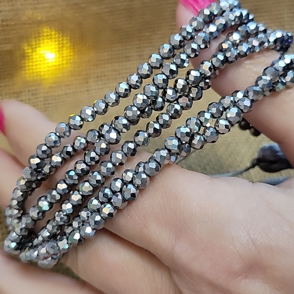 Silver Bead Stack Tassel Bracelet, Adjustable - Picture 3 of 4